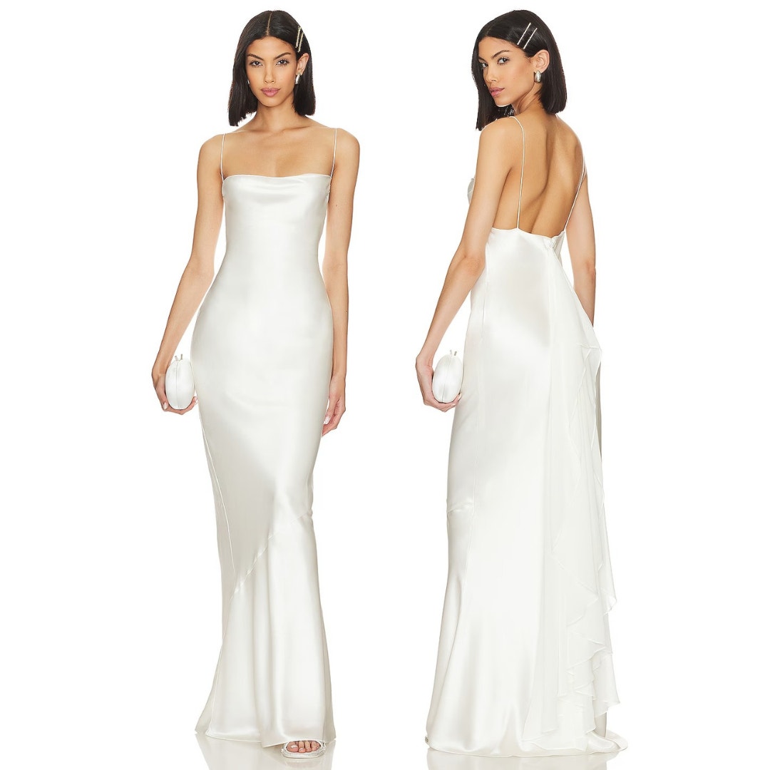 Retrofete Marcia Gown Maxi Dress Satin Cowl Neck Bridal Wedding Formal Party M